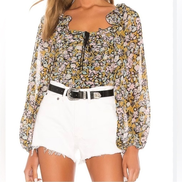 Free People | Mabel Floral Ruched Cropped Fit Size XS - Picture 1 of 8